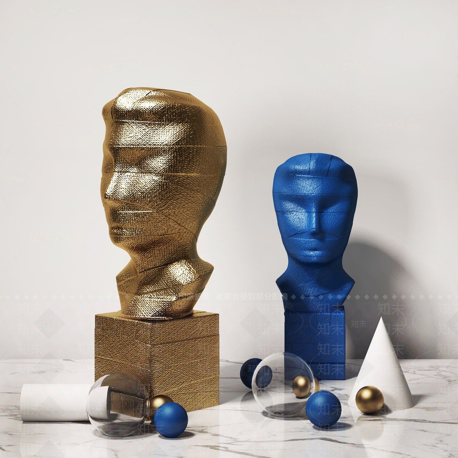 现代人头雕塑摆件SU模型下载【ID:1128427109】