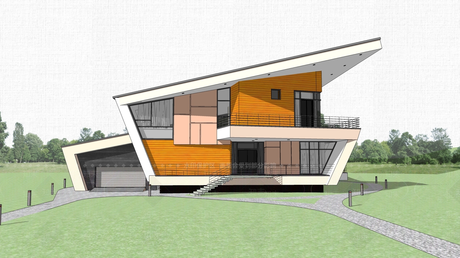 现代民宿建筑SU模型下载【ID:1128456706】