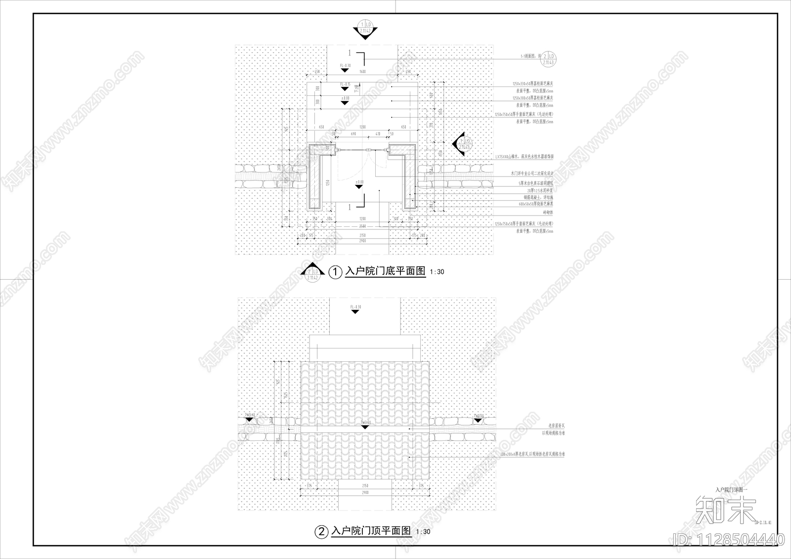 别墅庭院入户大门cad施工图下载【ID:1128504440】