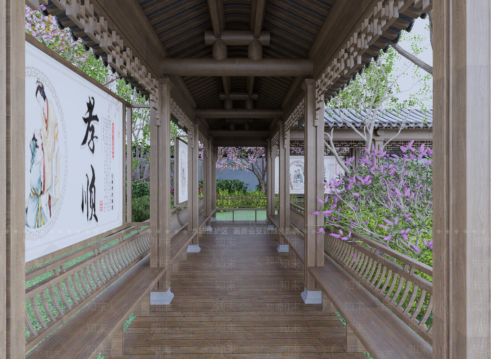 中式传统宣传廊架SU模型下载【ID:1128462872】