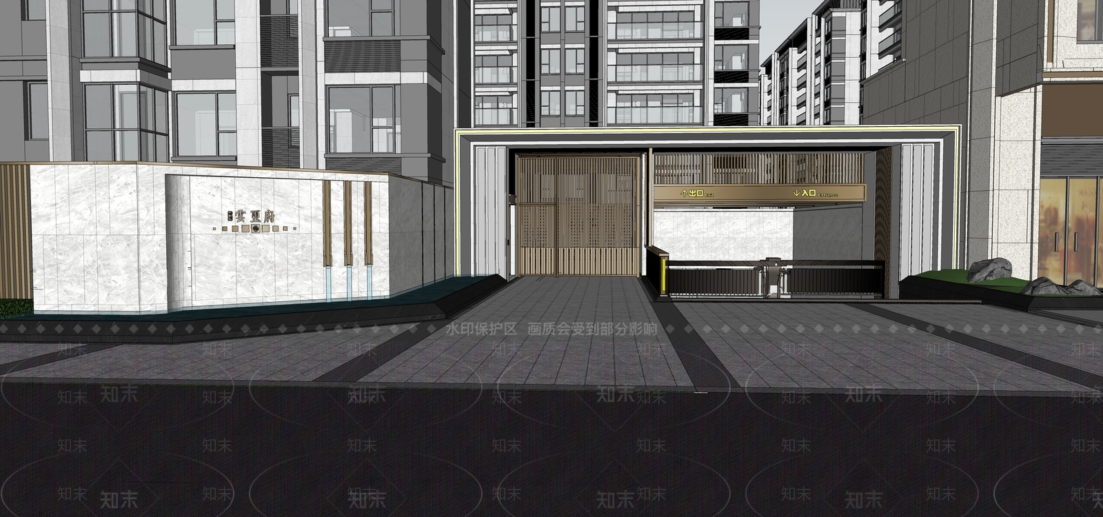 现代小区入口大门SU模型下载【ID:1128471329】