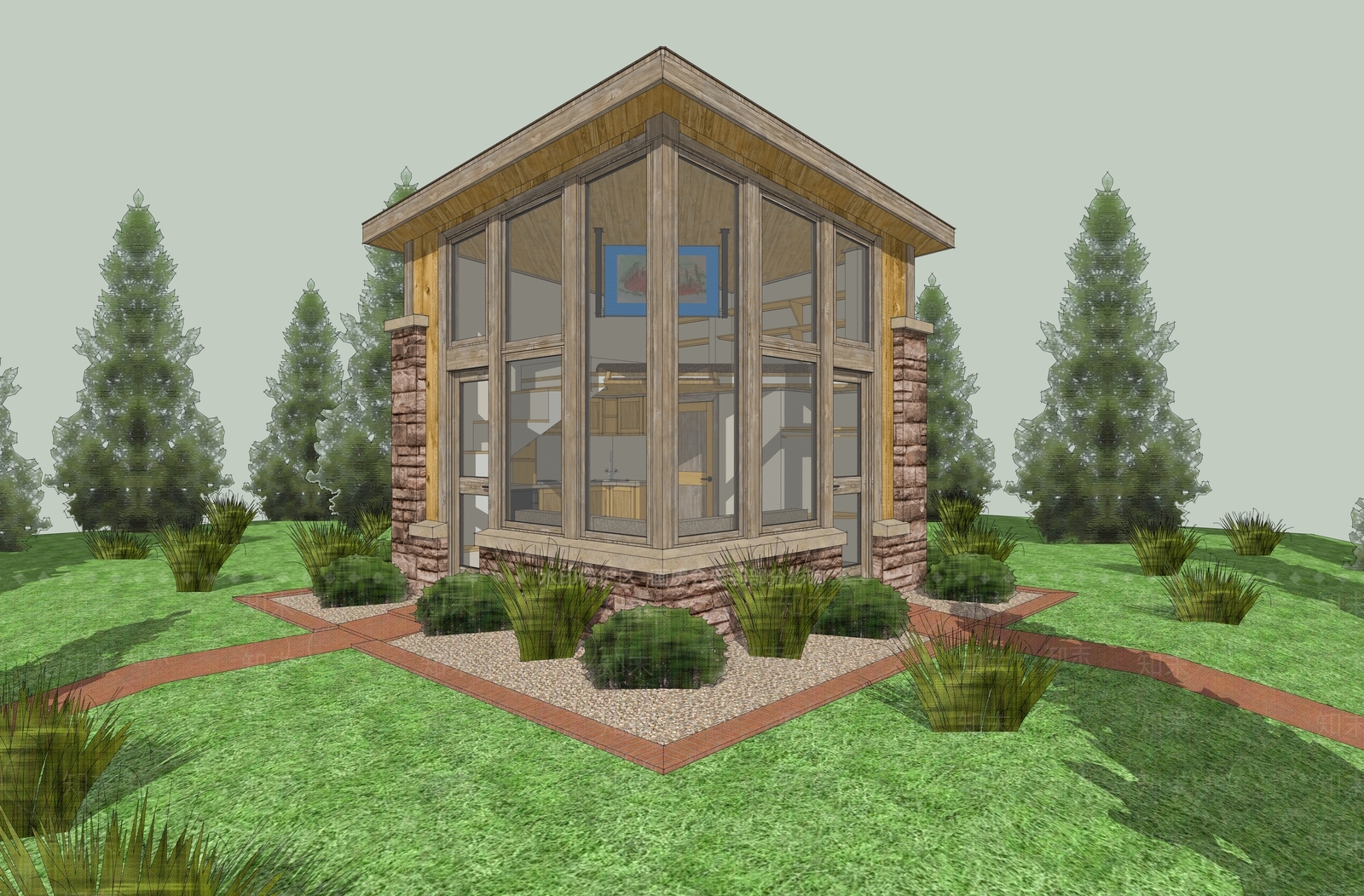 现代林中小屋SU模型下载【ID:1128478968】