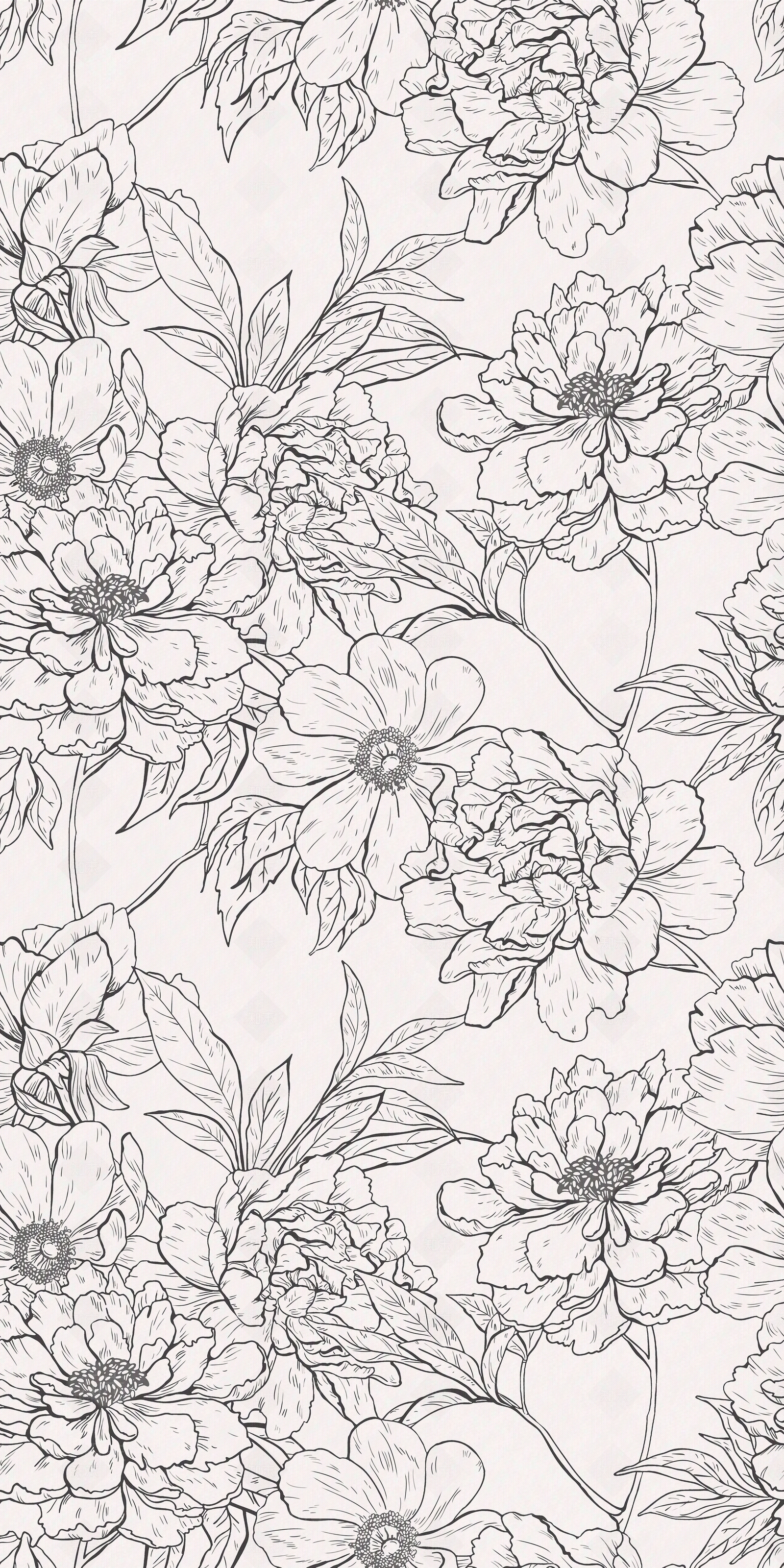 现代植物壁手绘线条艺术砖贴图下载【ID:1128486004】