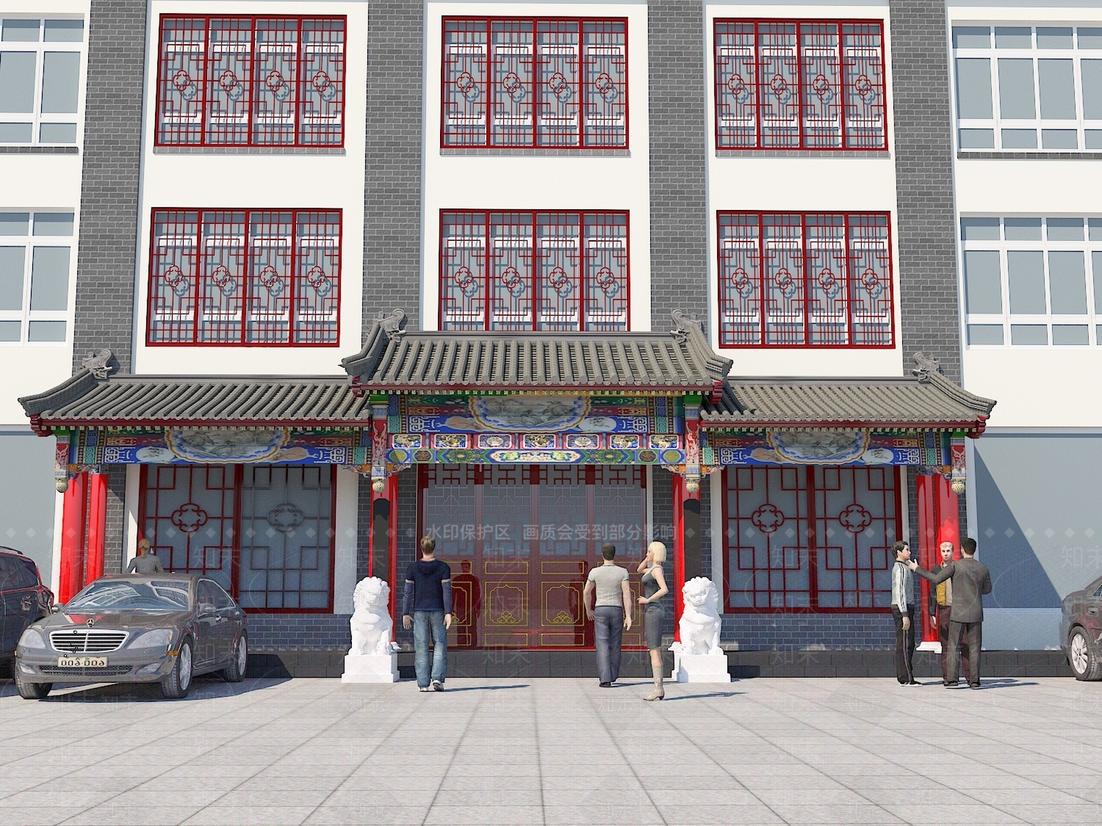 中式中餐厅门头3D模型下载【ID:1128487974】