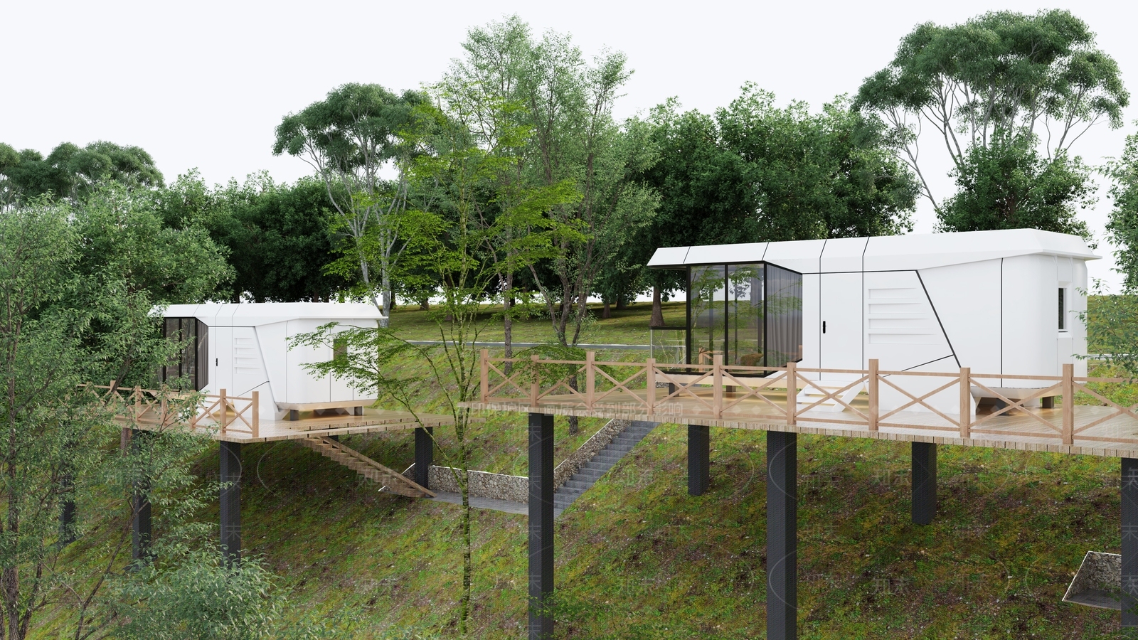 现代户外太空舱度假民宿3D模型下载【ID:1128618321】
