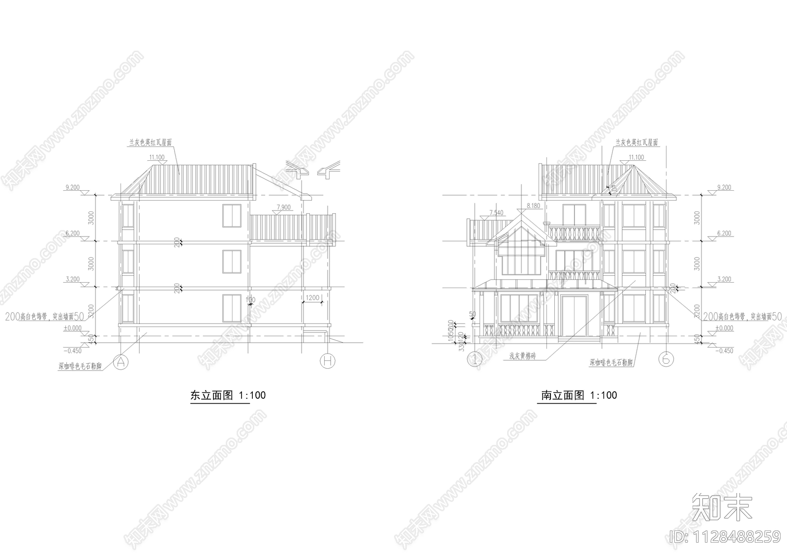 乡村自建三层别墅建筑cad施工图下载【ID:1128488259】