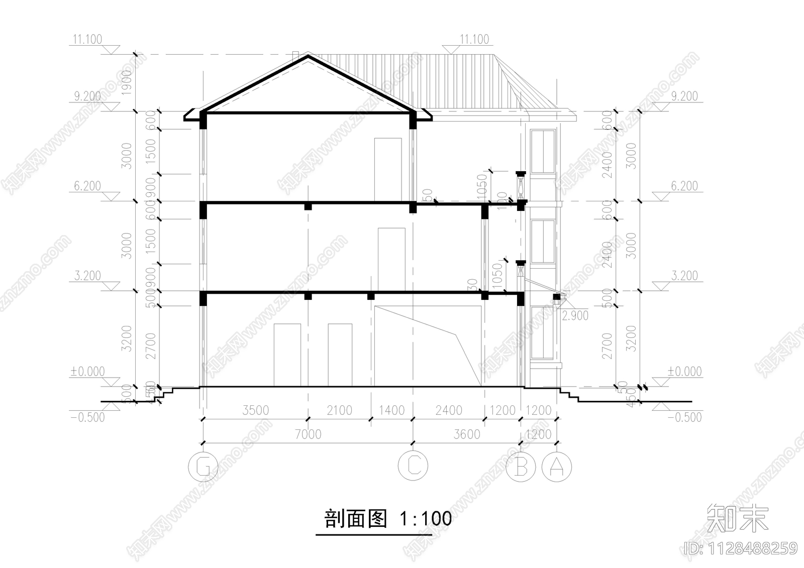 乡村自建三层别墅建筑cad施工图下载【ID:1128488259】