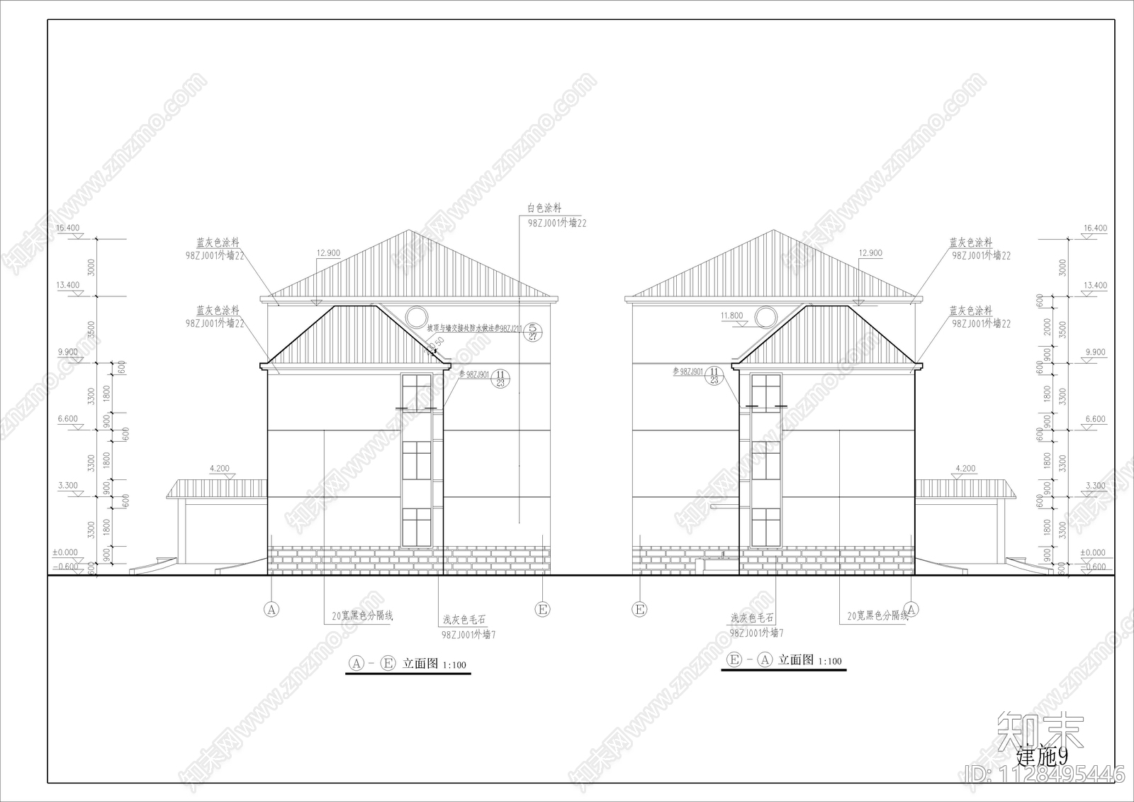 四层坡屋顶办公建筑施工图下载【ID:1128495446】