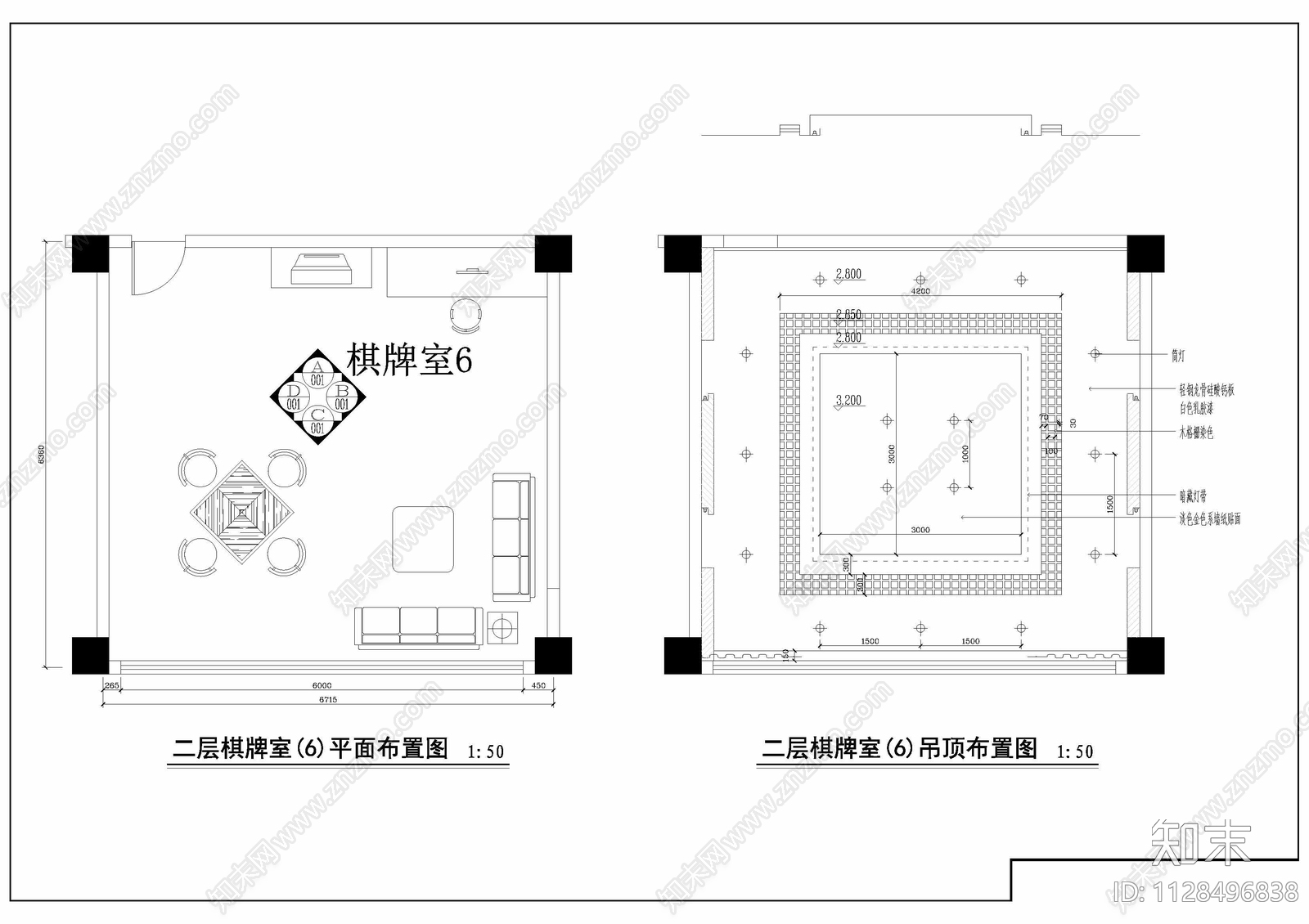 棋牌室装修cad施工图下载【ID:1128496838】