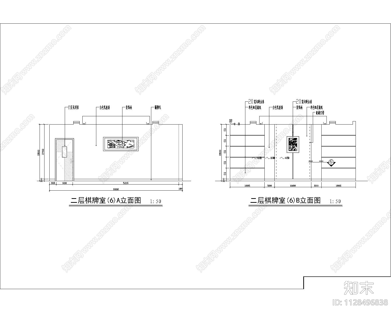 棋牌室装修cad施工图下载【ID:1128496838】