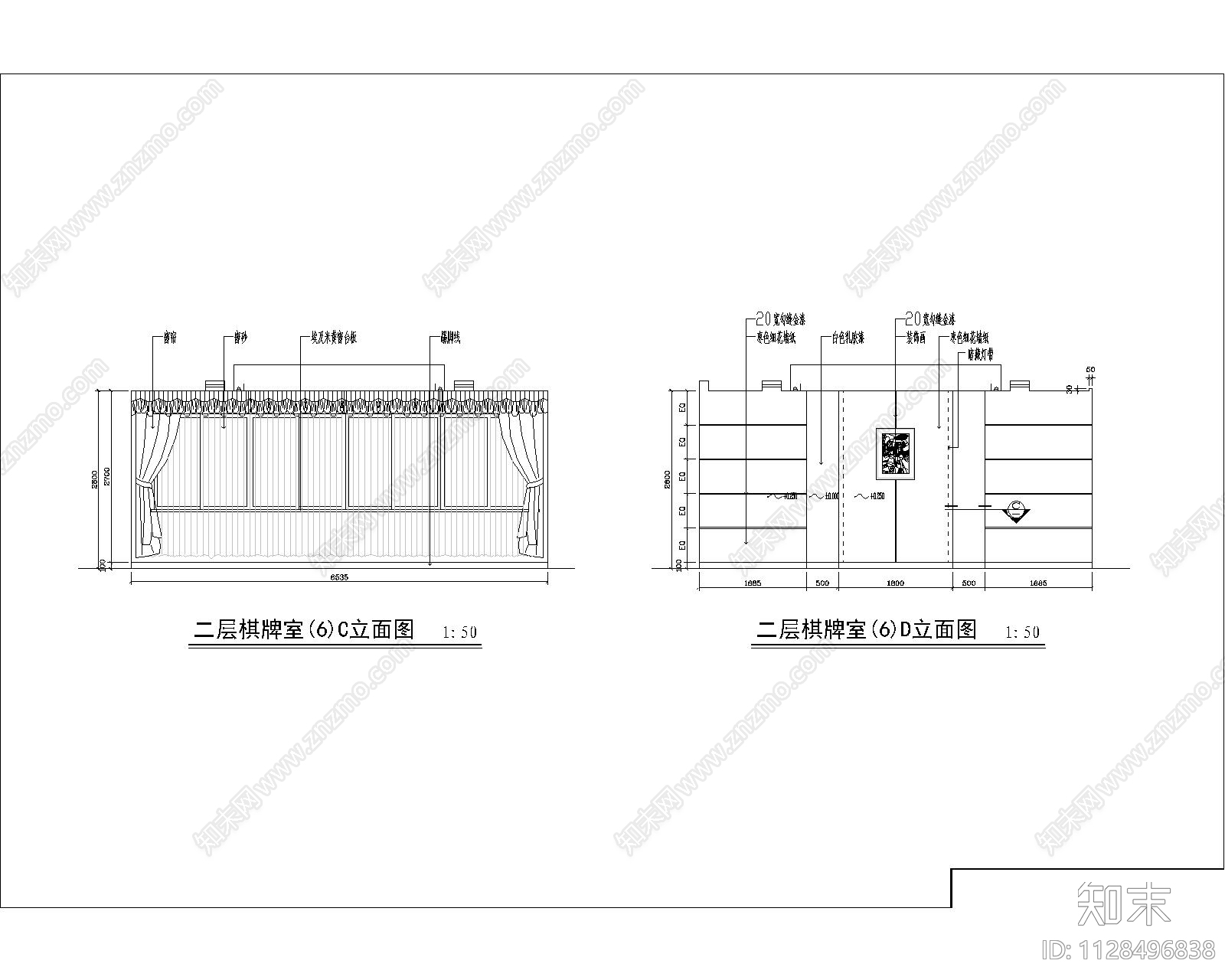 棋牌室装修cad施工图下载【ID:1128496838】