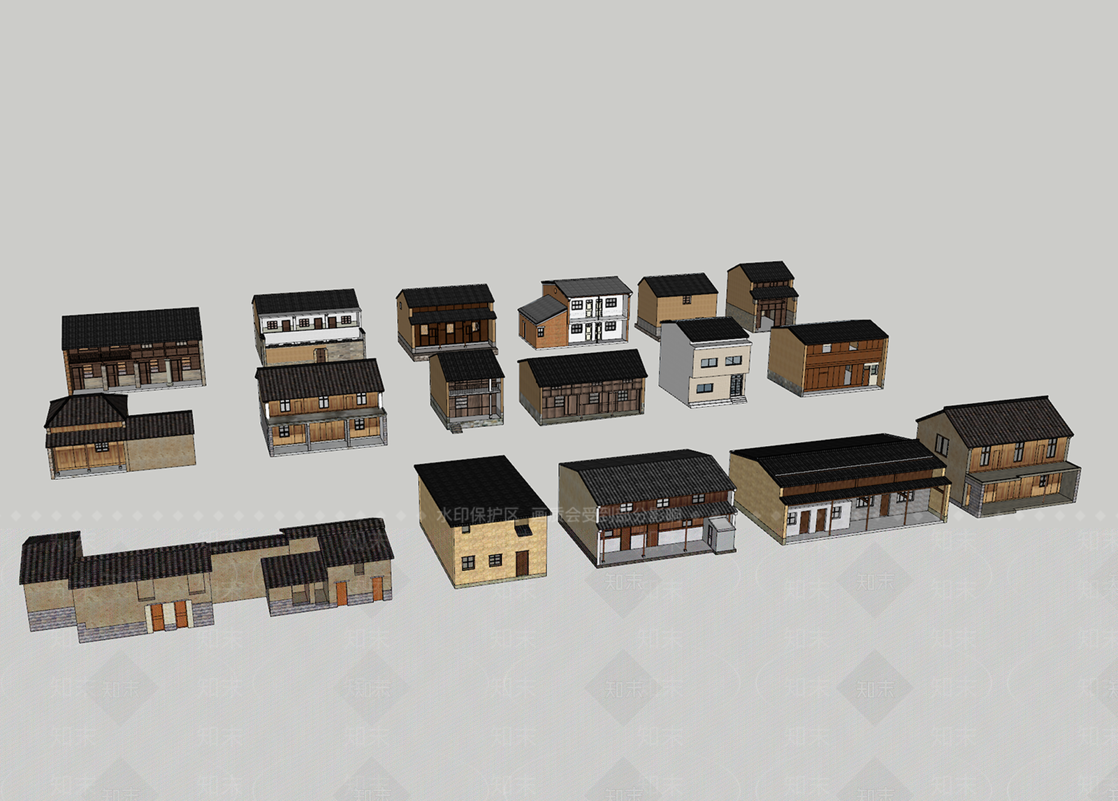 中式乡村自建房住宅农村别墅SU模型下载【ID:1128497692】