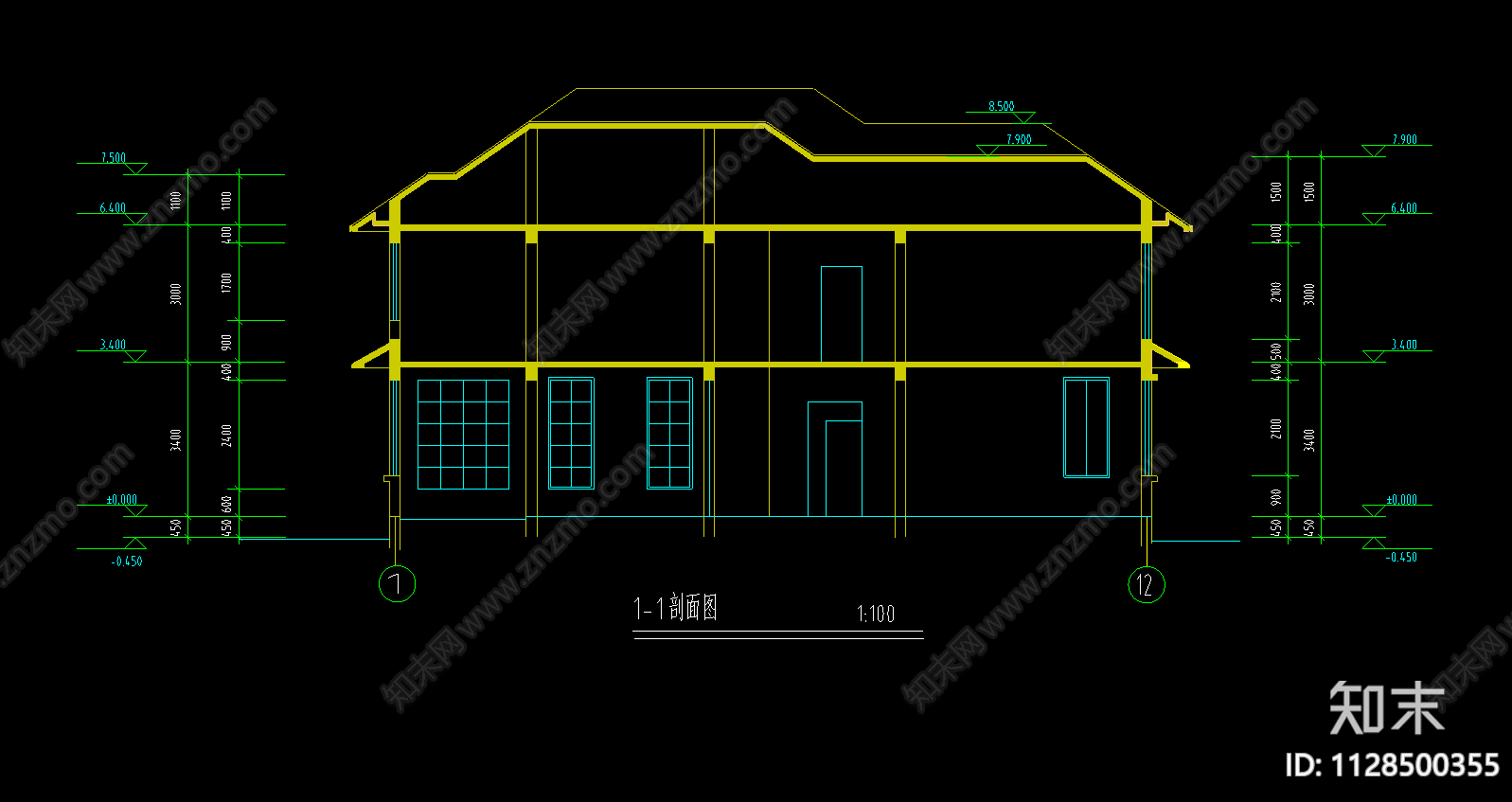 整套别墅建筑cad施工图下载【ID:1128500355】