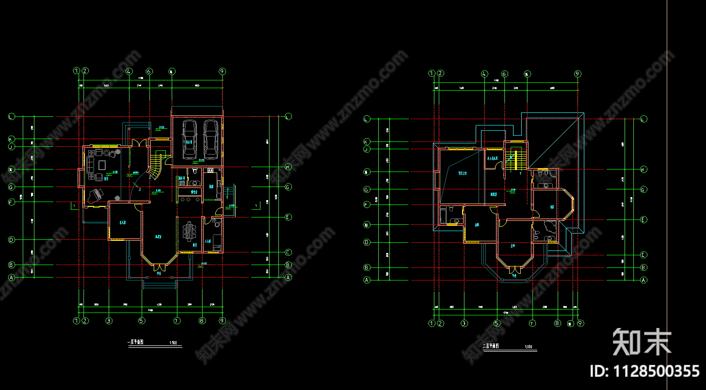 整套别墅建筑cad施工图下载【ID:1128500355】