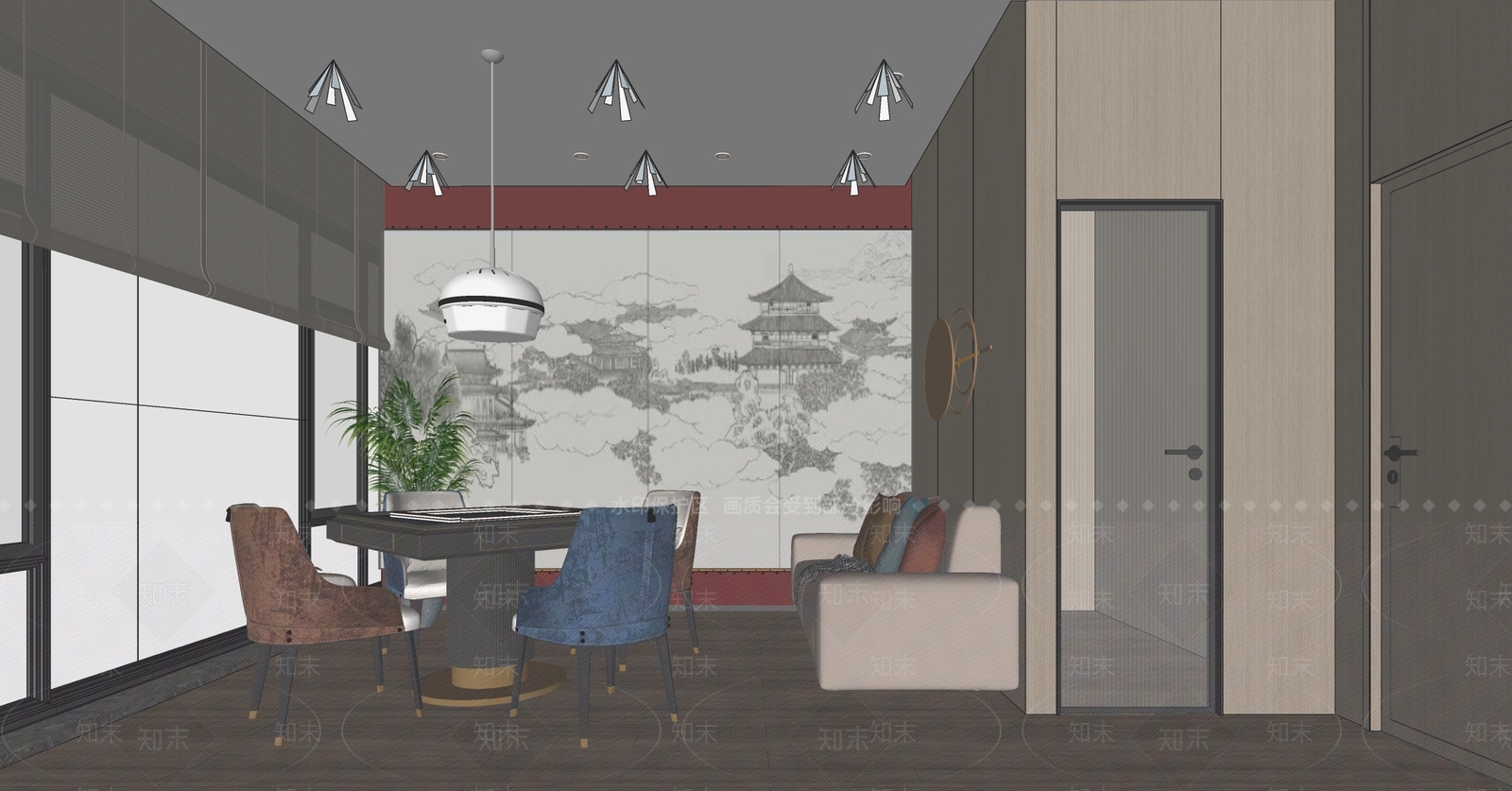 新中式棋牌室SU模型下载【ID:1128505696】