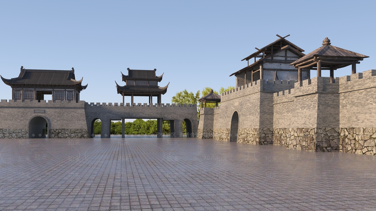 中式城墙3D模型下载【ID:1128511189】