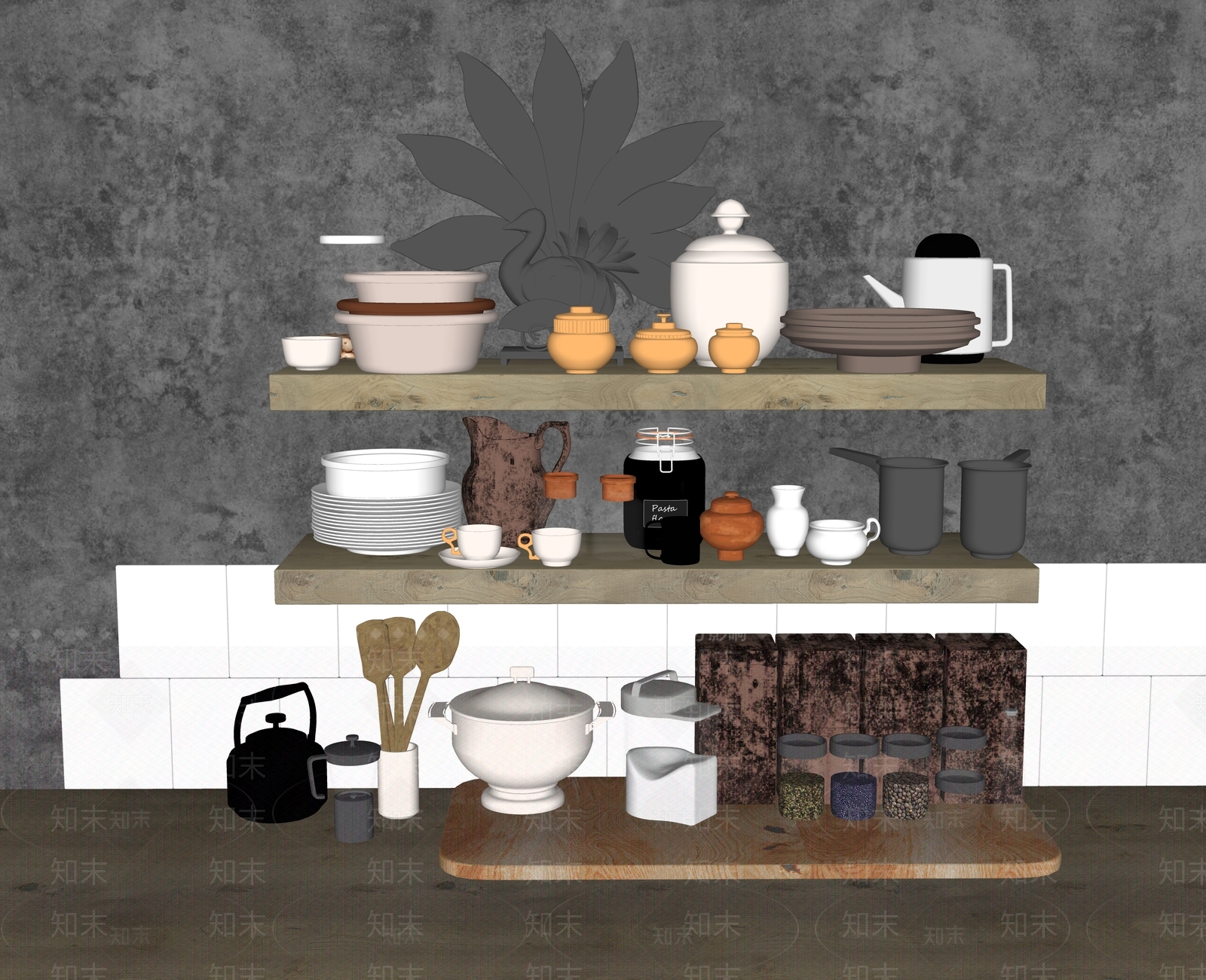 厨房用品组合SU模型下载【ID:1128515500】