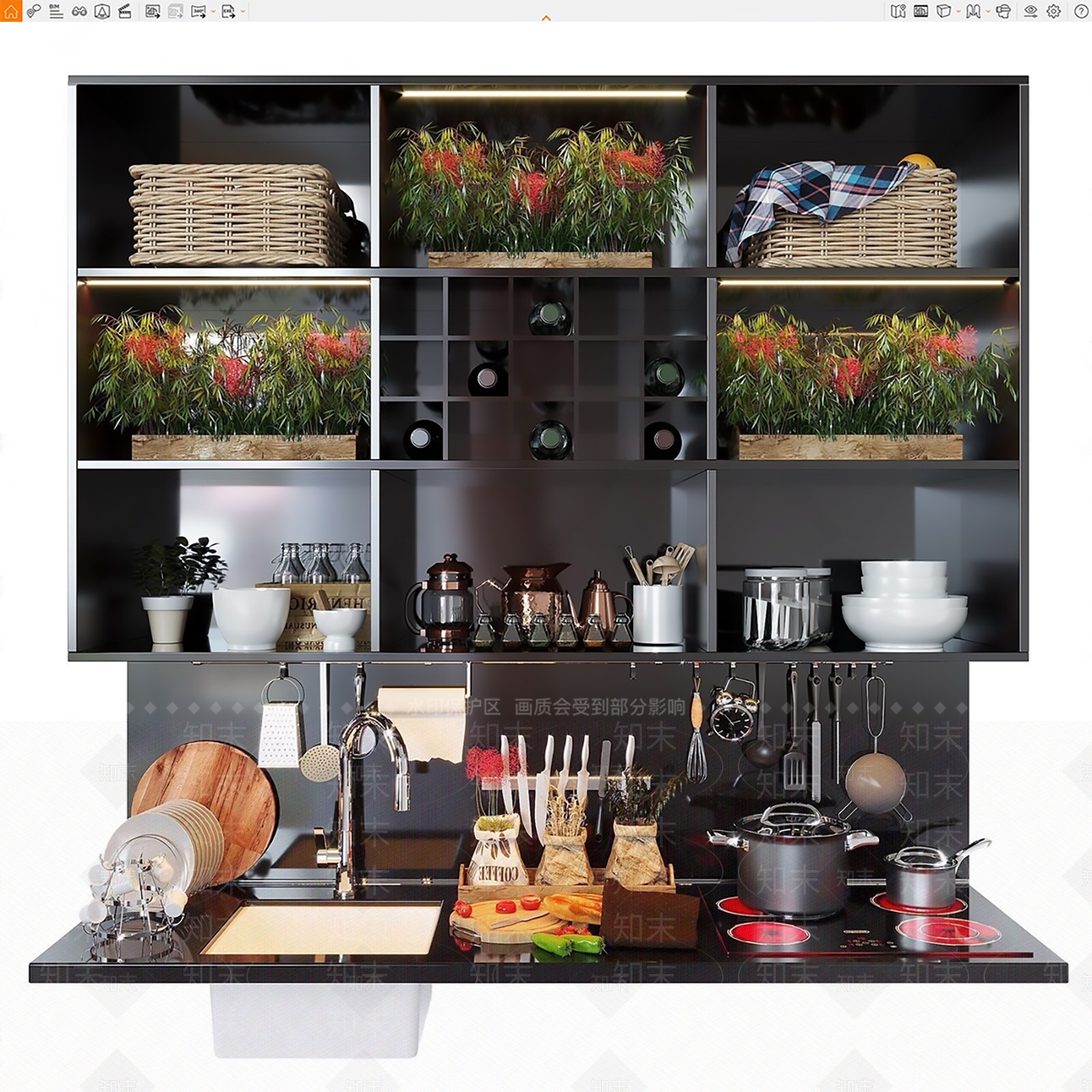 厨房用品组合SU模型下载【ID:1128515508】