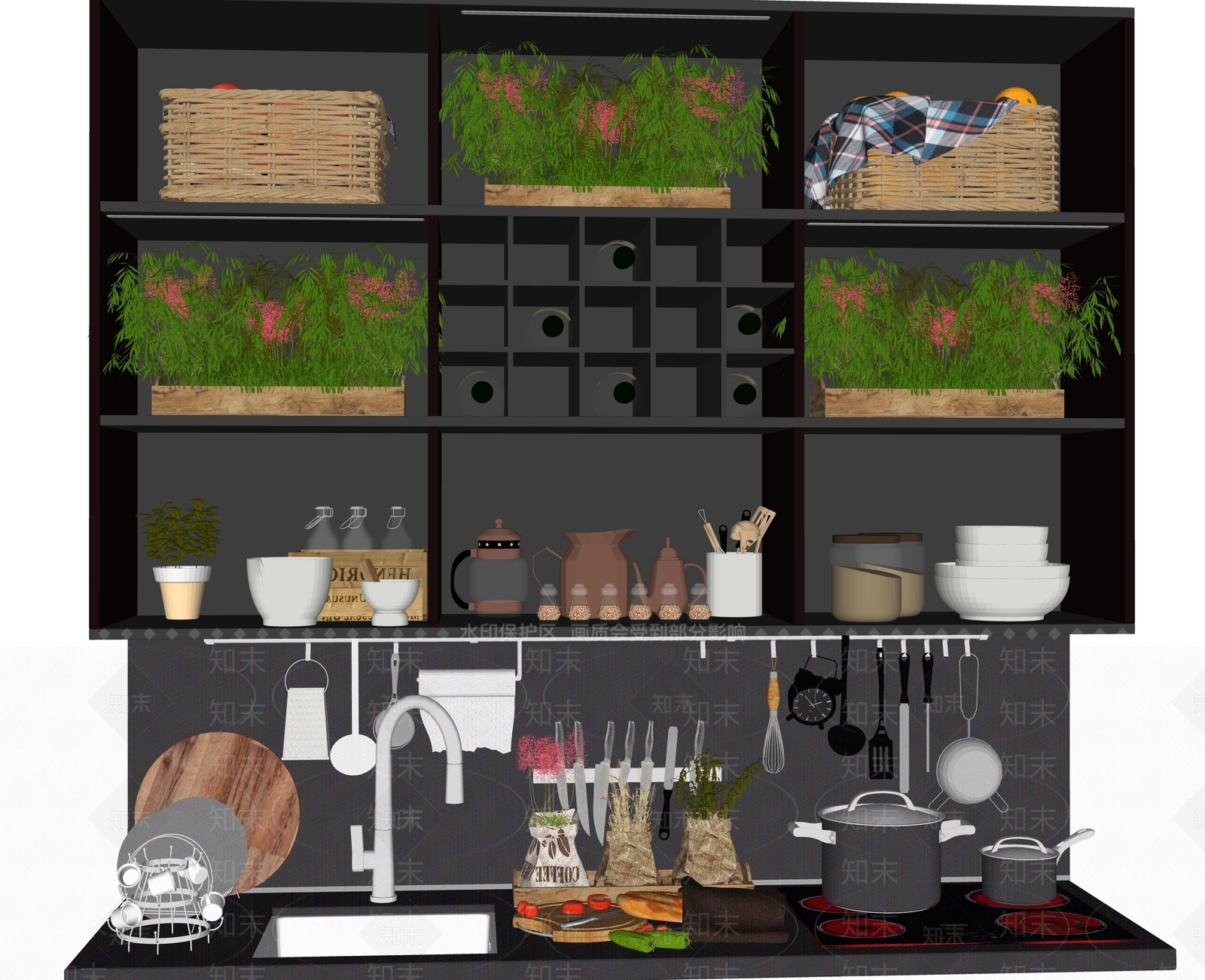 厨房用品组合SU模型下载【ID:1128515508】
