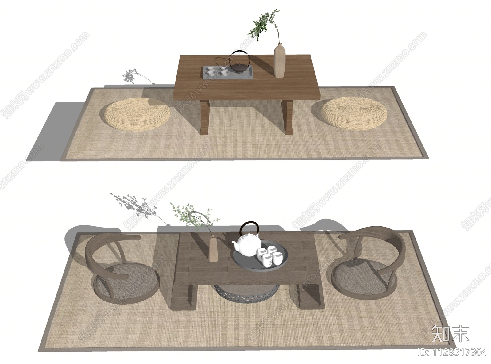 新中式茶桌椅SU模型下载【ID:1128517304】