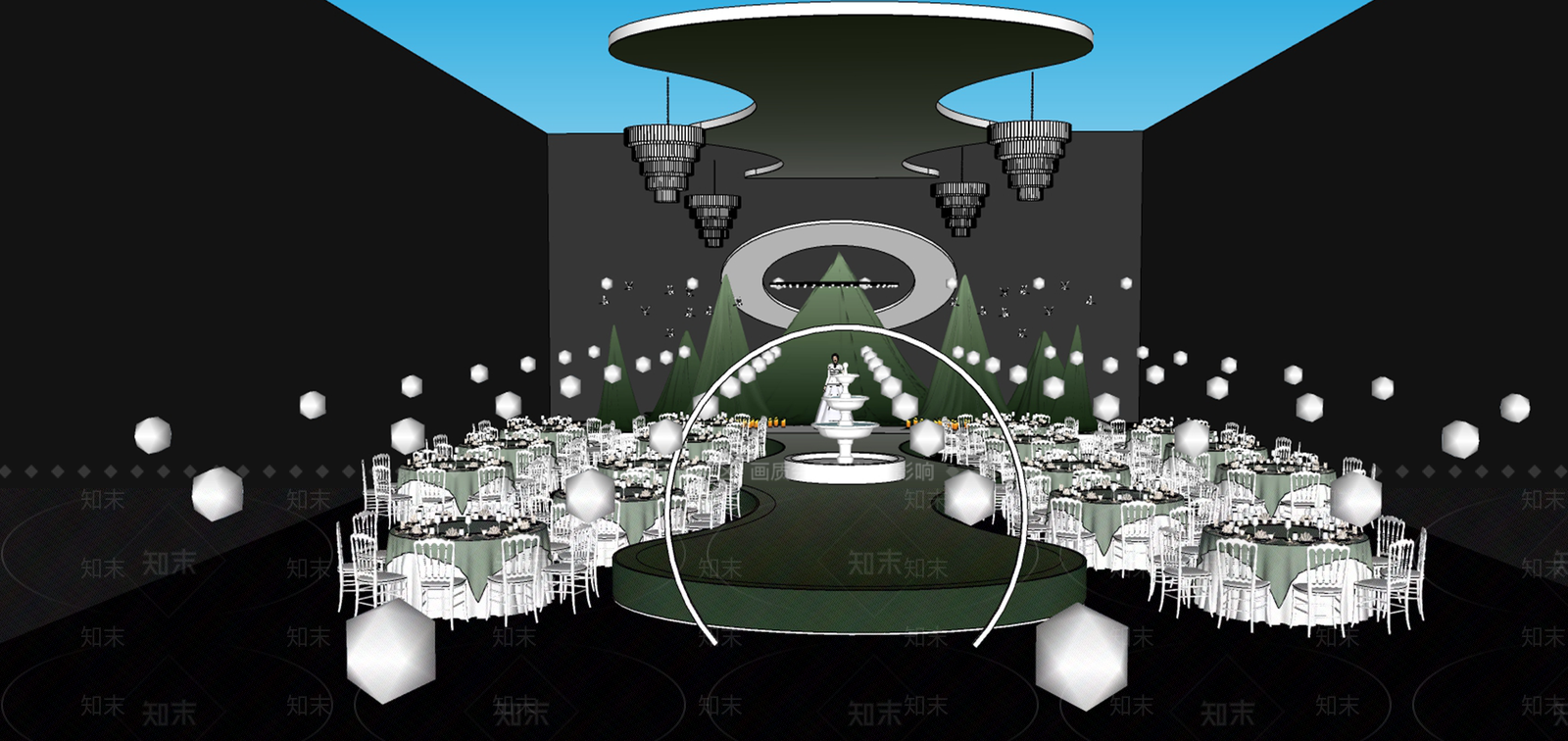 现代绿色布幔婚礼SU模型下载【ID:1131443923】