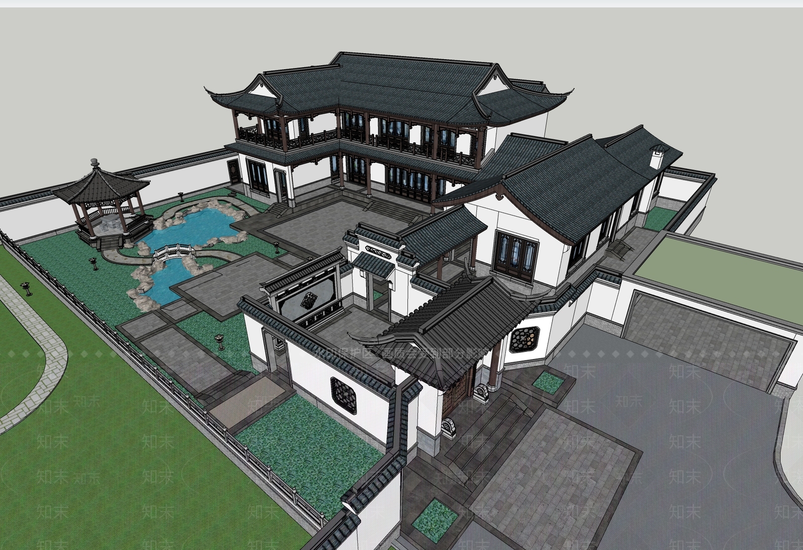 中式四合院SU模型下载【ID:1128533734】
