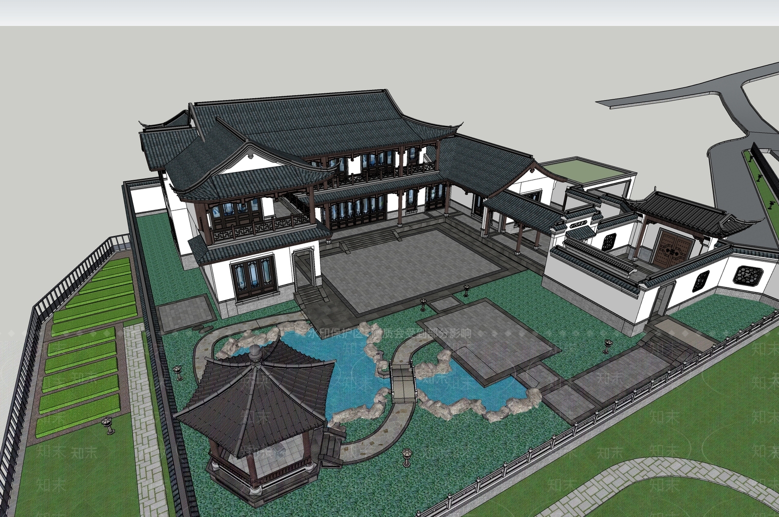 中式四合院SU模型下载【ID:1128533734】
