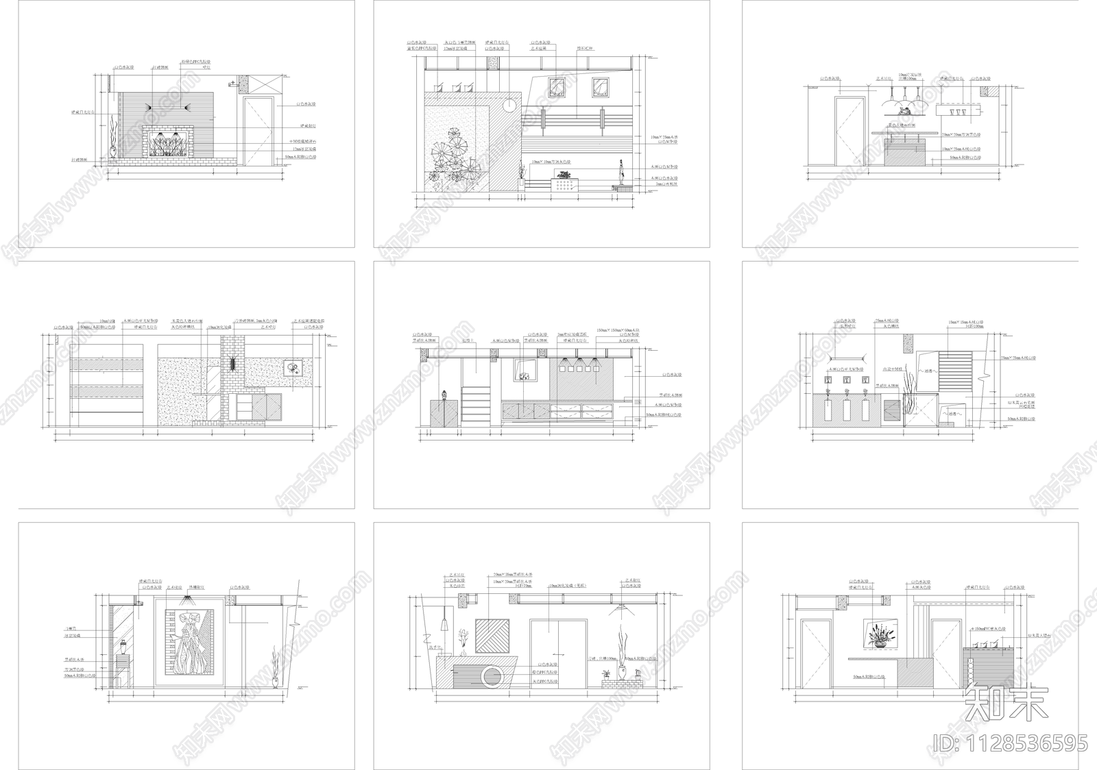 现代简约客厅立面图纸cad施工图下载【ID:1128536595】