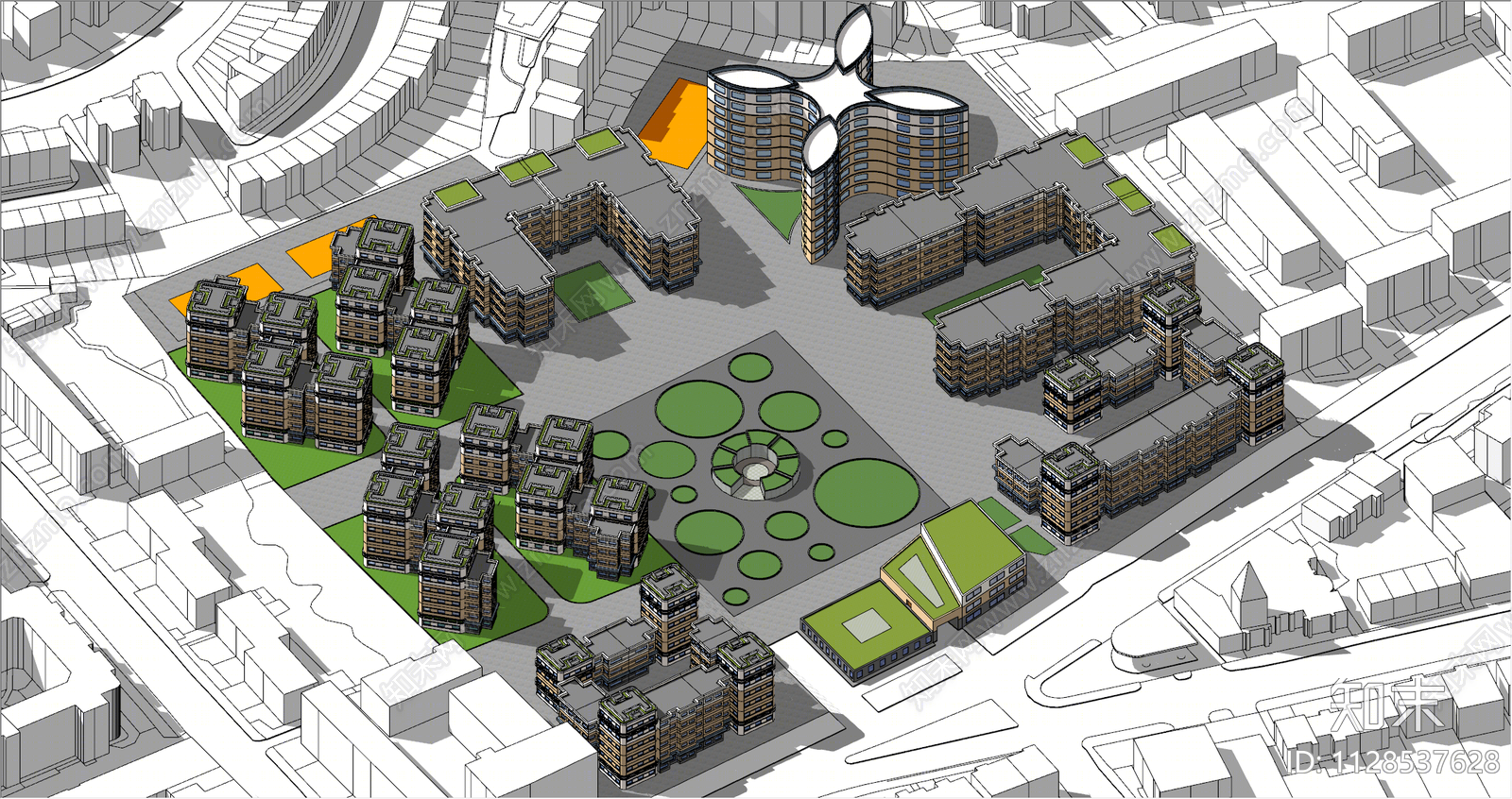 现代小区建筑SU模型下载【ID:1128537628】