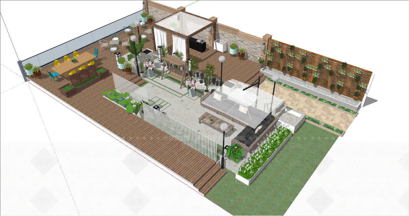现代屋顶花园SU模型下载【ID:1128537901】
