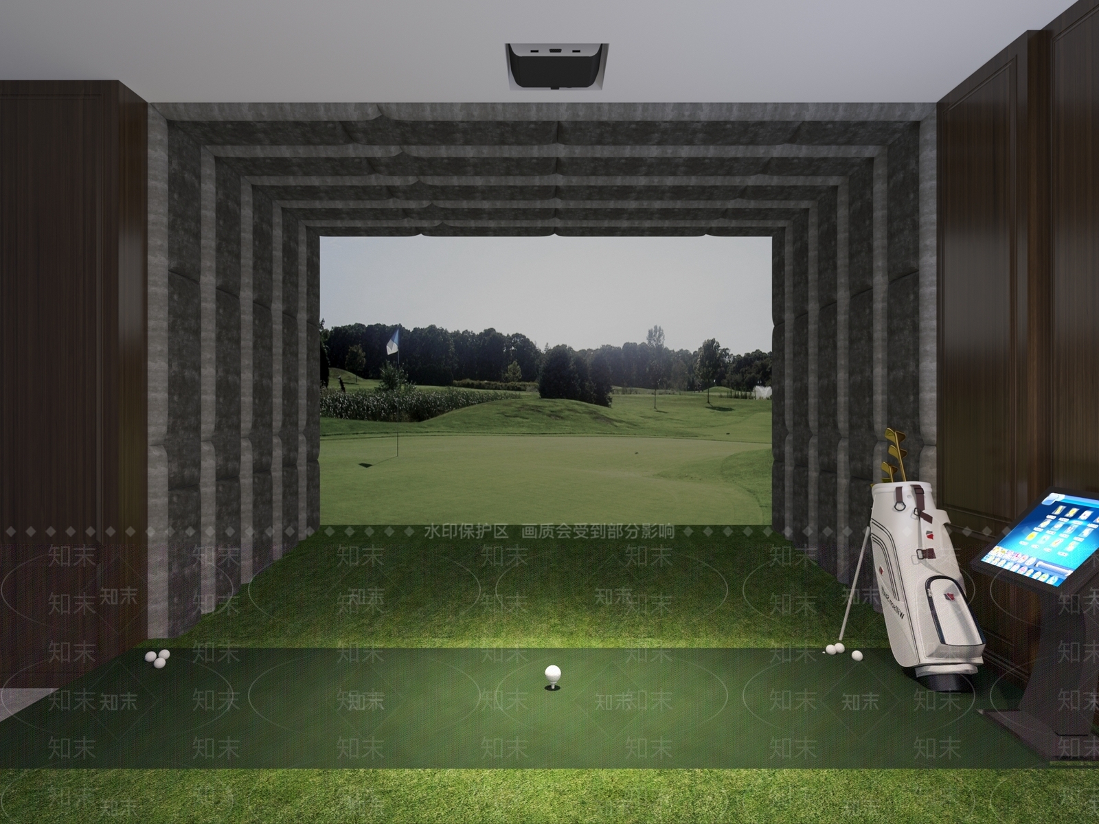 现代室内高尔夫球室3D模型下载【ID:1128538875】