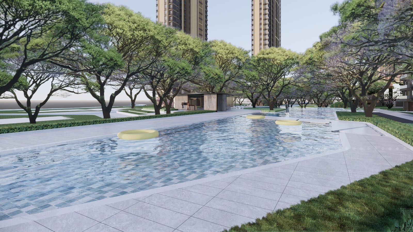 现代小区泳池SU模型下载【ID:1128539316】