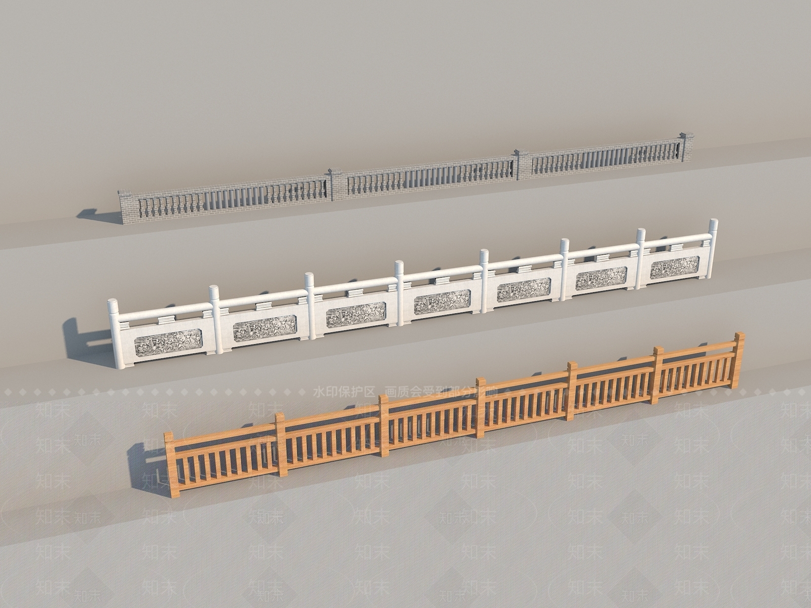 中式汉白玉栏杆3D模型下载【ID:1128555251】