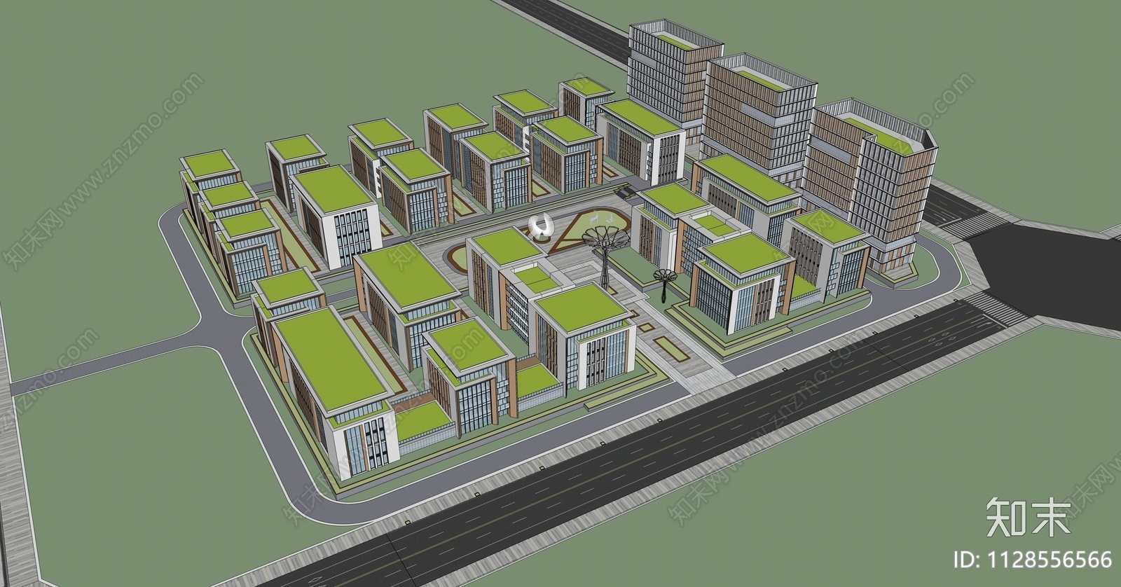 现代办公产业园SU模型下载【ID:1128556566】