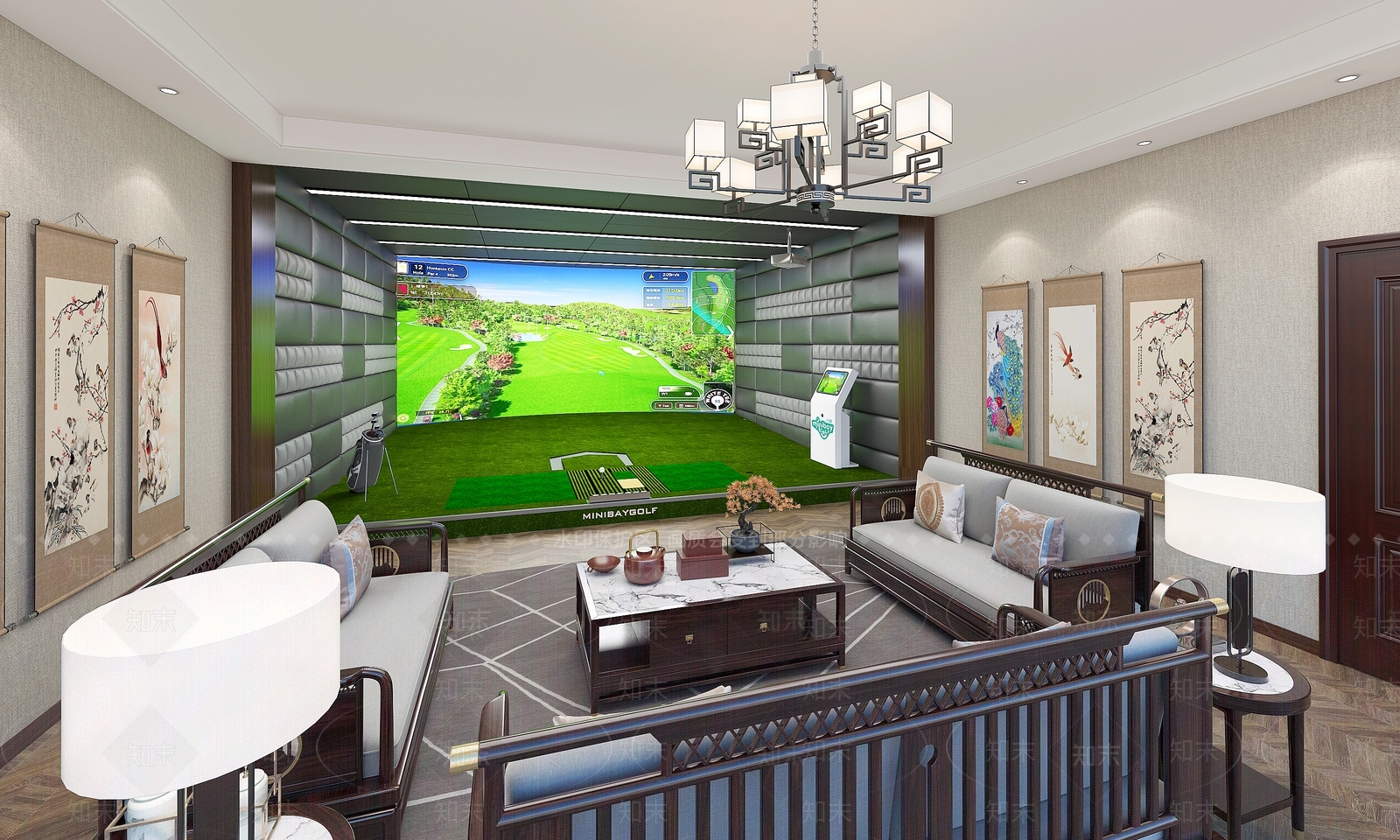 新中式室内高尔夫娱乐室3D模型下载【ID:1128564524】