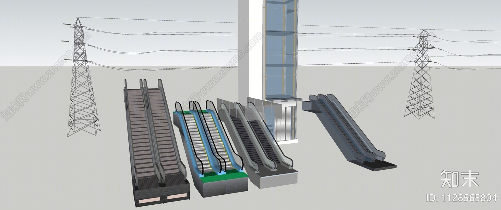 现代电动扶梯SU模型下载【ID:1128565804】