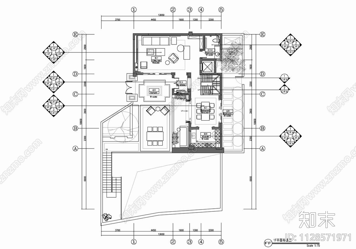 五层别墅cad施工图下载【ID:1128571971】