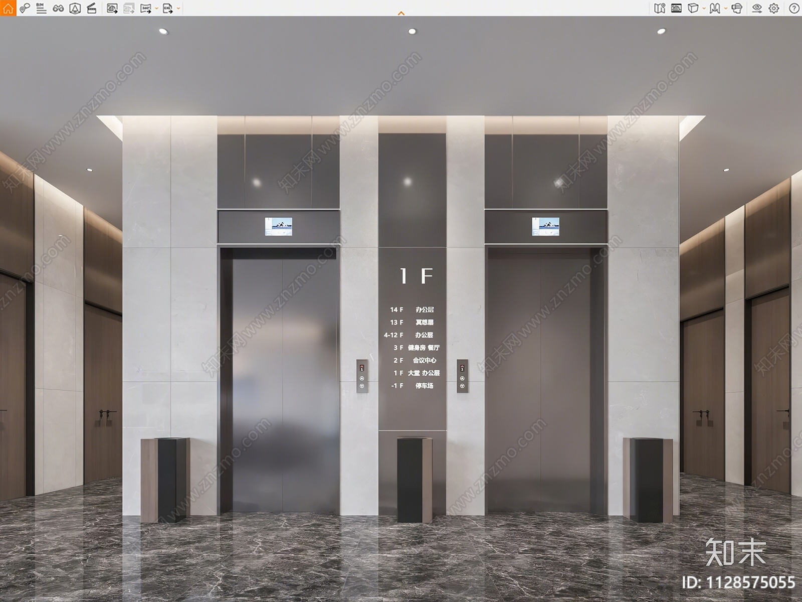 现代电梯厅SU模型下载【ID:1128575055】