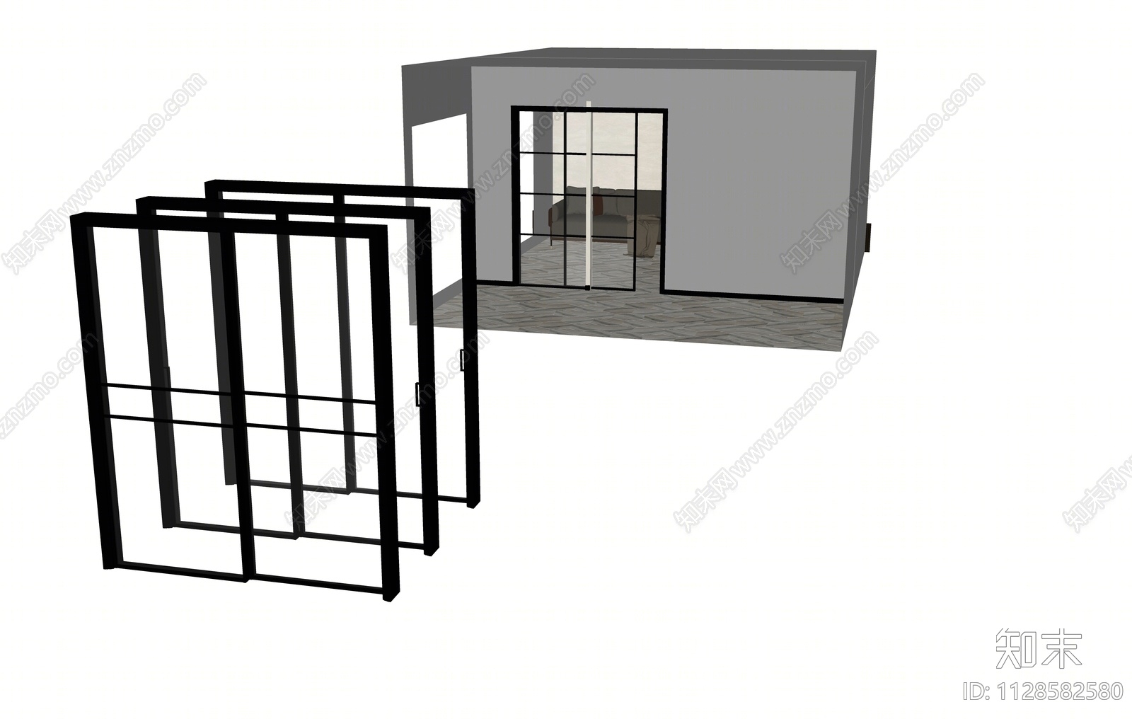 现代推拉门SU模型下载【ID:1128582580】