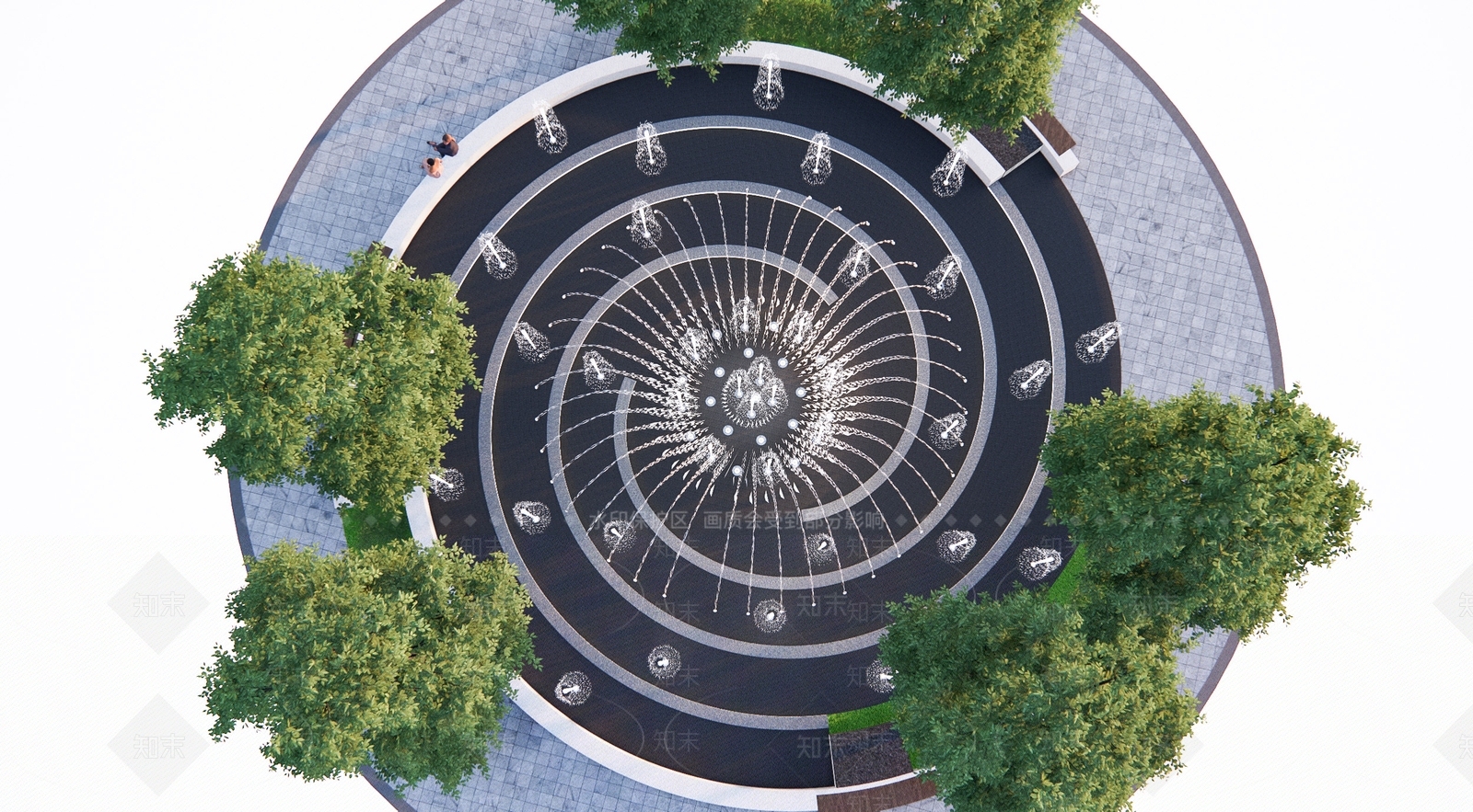 现代景观喷泉SU模型下载【ID:1128586355】