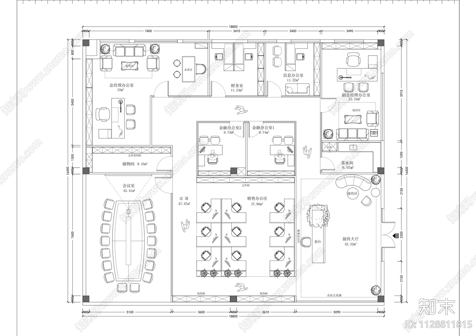 300m²办公室平面布置图cad施工图下载【ID:1128811815】