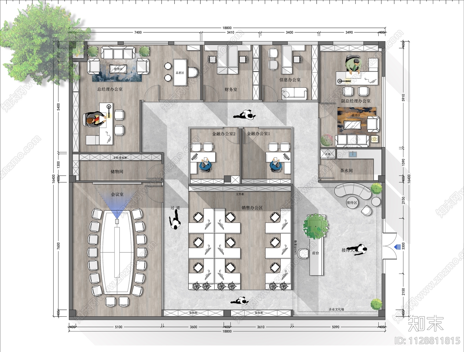 300m²办公室平面布置图cad施工图下载【ID:1128811815】