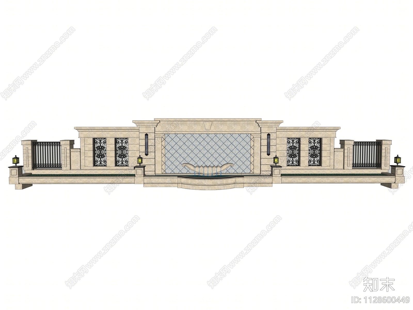 欧式景墙围墙SU模型下载【ID:1128600449】