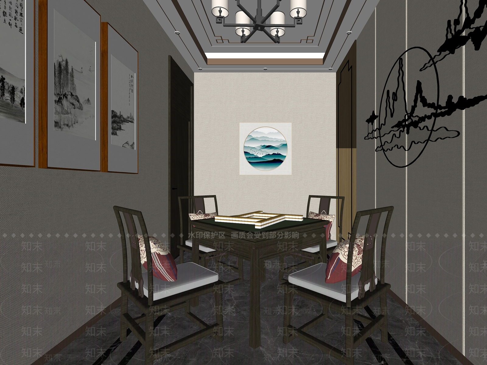 新中式棋牌室SU模型下载【ID:1128602636】