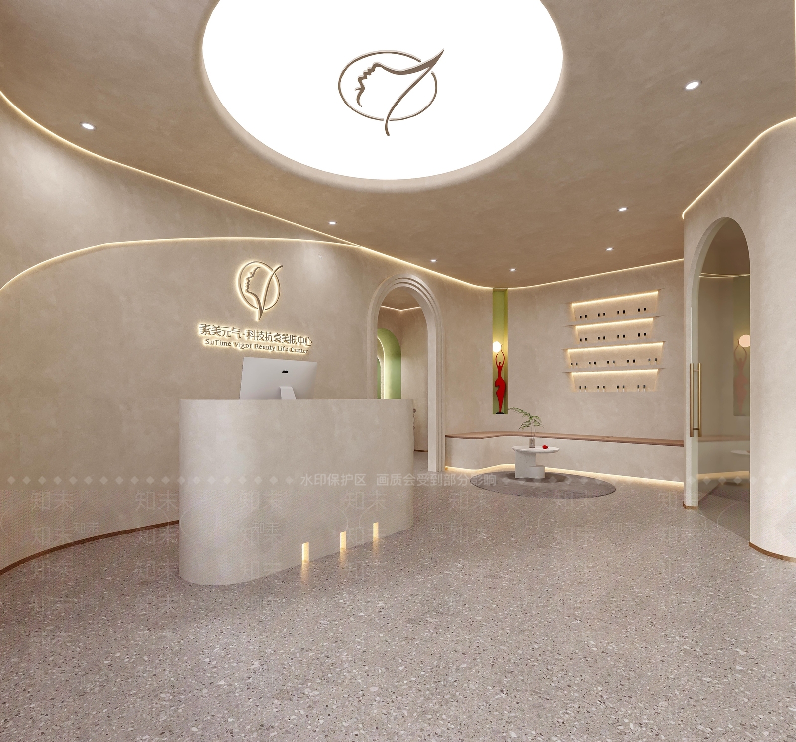 现代奶油风美容SPA店3D模型下载【ID:1128604611】