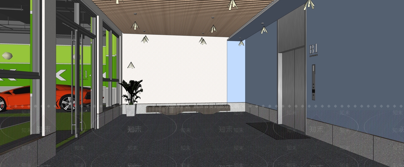 现代地下电梯厅SU模型下载【ID:1128619096】
