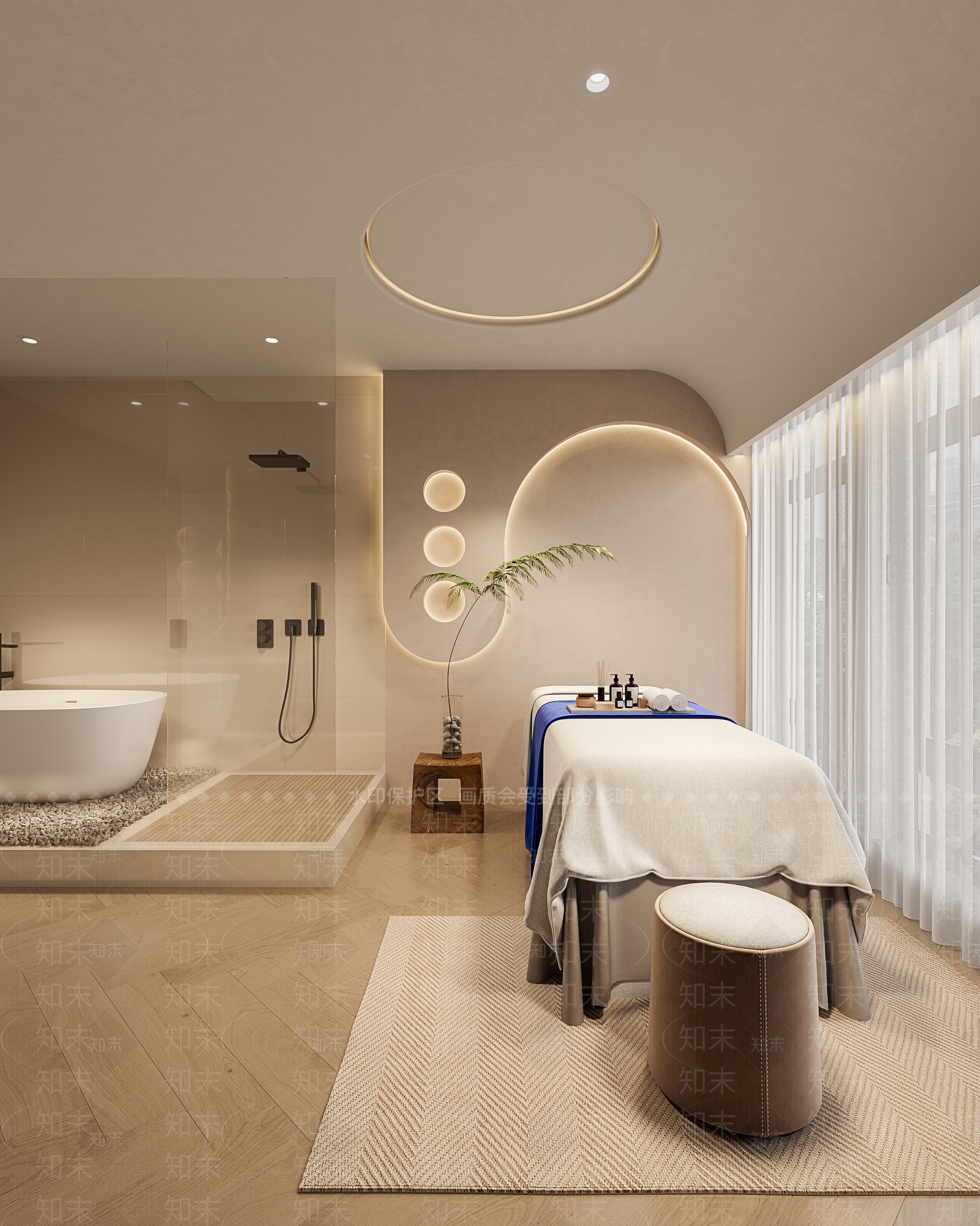 现代奶油风美容SPA店包间3D模型下载【ID:1128746225】
