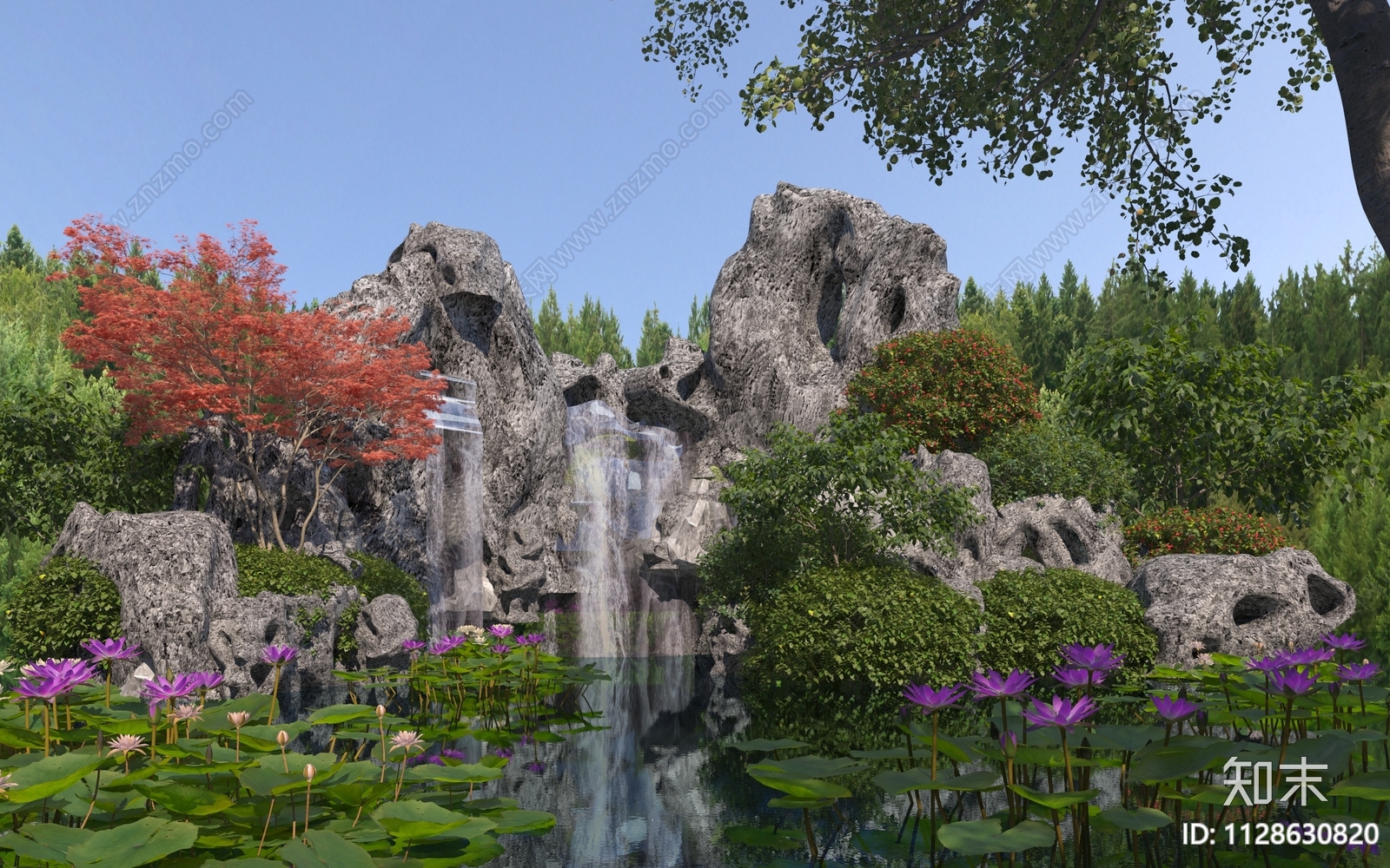 中式假山水景3D模型下载【ID:1128630820】