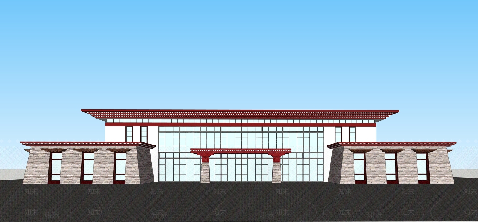 现代藏式游客中心SU模型下载【ID:1128642491】