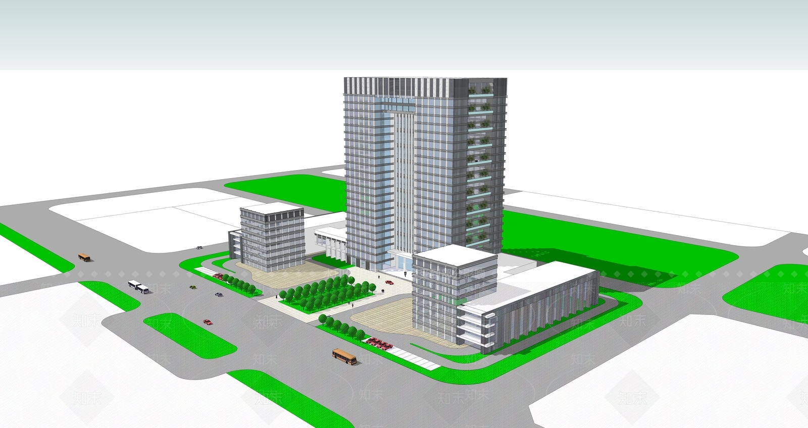 现代办公高楼大厦SU模型下载【ID:1128677455】